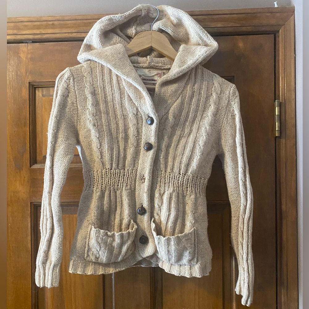 Abercrombie Tan Hooded Cardigan